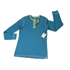 NWT Old Ranch Brands Mens Waffle‎ Knit Henley Shirt Long Sleeve Sailor Blue sz S